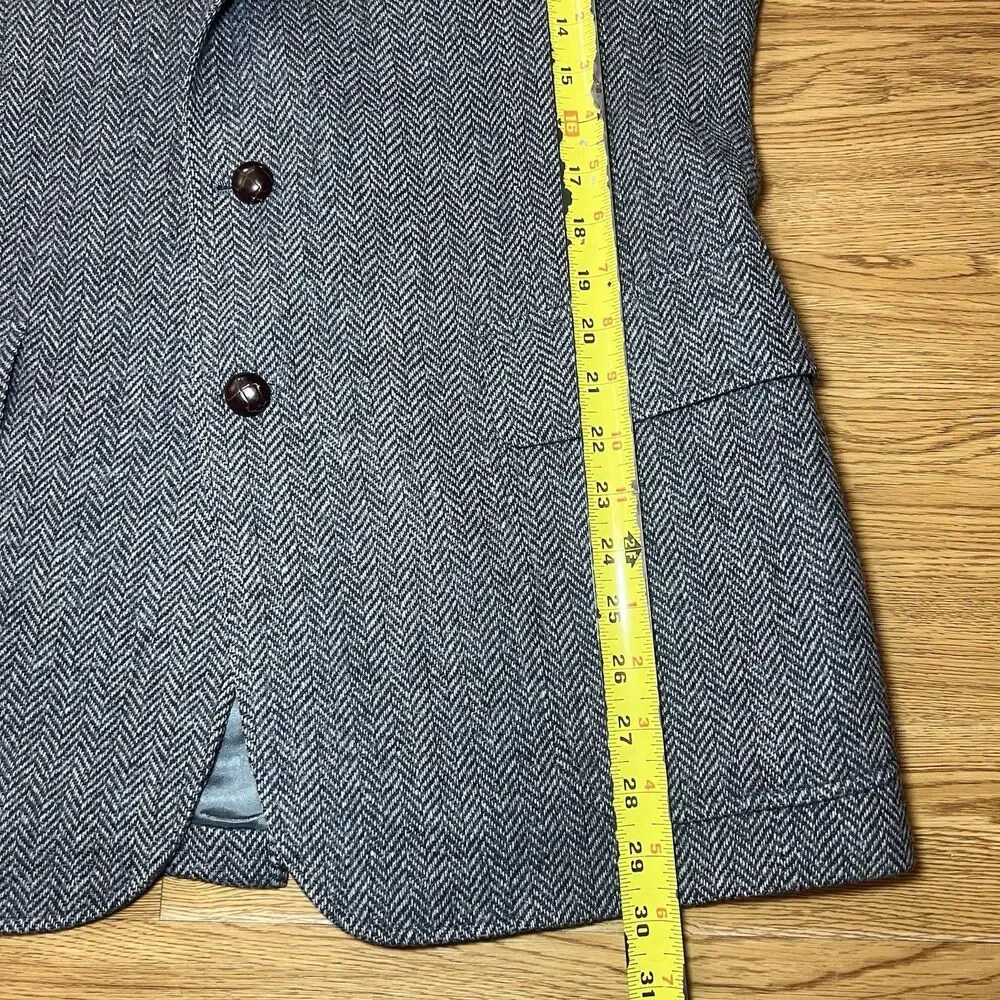 Vtg Men's Cricketeer Harris Grey Tweed 100% Wool Blazer Coat Herringbone Sz 40